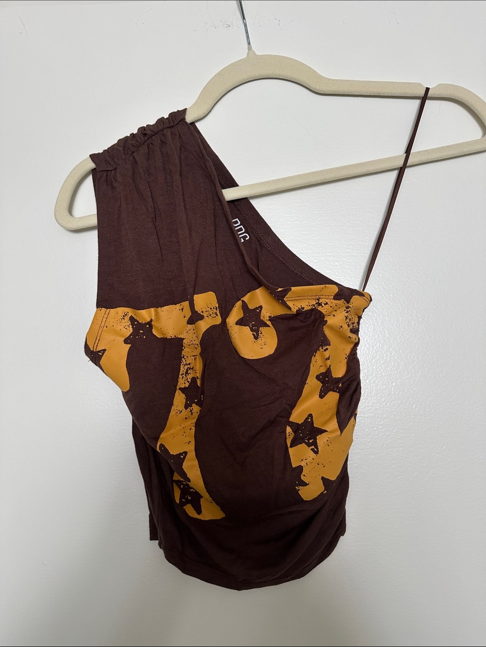BDG Asymmetric Brown Tank with Mustard Star Print